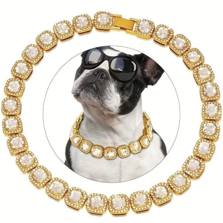 Hundekette Diamant Kubanisches Halsband Walking Metallkette Halsband mit Design Sichere Schnalle, Haustier Katze Kubanisches