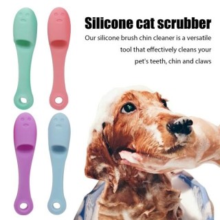 4 Stück Katzenkinnbürste, Silikon-Haustier-Fingerzahnbürste für die Zahnpflege von Haustieren, Katzenkinn-Reinigungsschrubber