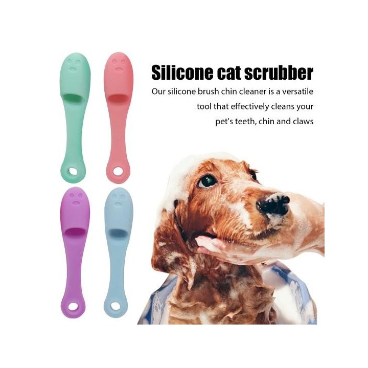 4 Stück Katzenkinnbürste, Silikon-Haustier-Fingerzahnbürste für die Zahnpflege von Haustieren, Katzenkinn-Reinigungsschrubber