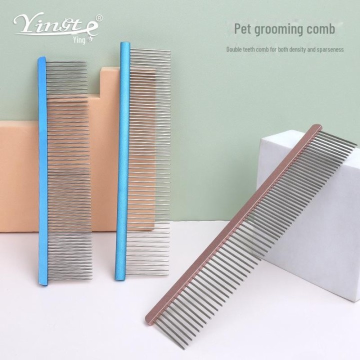 Fellpflegekamm für Haustiere: Doppelzahniger Stahl-Entwirrer für Hunde und Katzen 92403 92406 92418 rosa