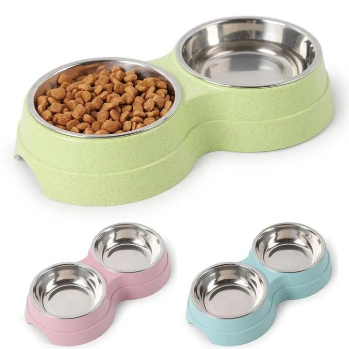 Doppel Pet Schüsseln Hundefutter Wasser Feeder Edelstahl Pet Trinken Feeder Dish Katze Welpen Fütterung Liefert Kleine Hund Z