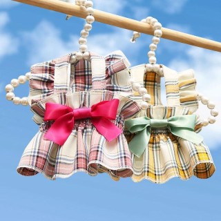 Kariertes Hundekleid, süße Prinzessinnenkleider, karierte Weste für Katzen, kleine und mittelgroße Haustierkleidung, Kleidung