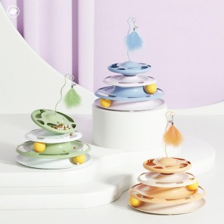 Katzenspielzeug, vierlagig, aus Kunststoff, mit Federn, abnehmbar, Katzenspielzeug, selbstaufstellend, Drehteller