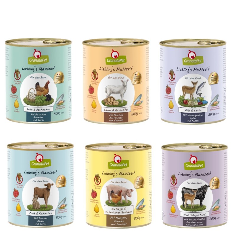 Sparpaket GranataPet Liebling's Mahlzeit 12 x 800 g - Mixpaket 1 (6 Sorten)