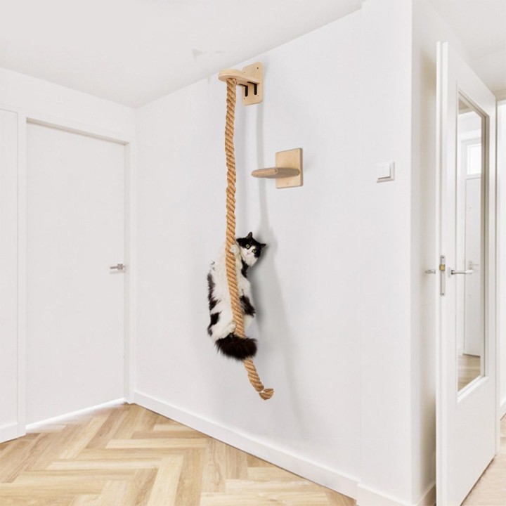 An der Wand montierter Sisalseil-Kletterbaum für Katzen, Kratzbaum, Ruheraum, interaktives Spielzeug, Klettergerüst für Hausk