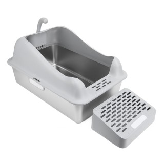 Katzentoilette aus Edelstahl, Anti-Spritzer, große, halbgeschlossene Katzentoilette mit Geruchskontrolle