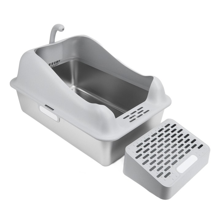 Katzentoilette aus Edelstahl, Anti-Spritzer, große, halbgeschlossene Katzentoilette mit Geruchskontrolle