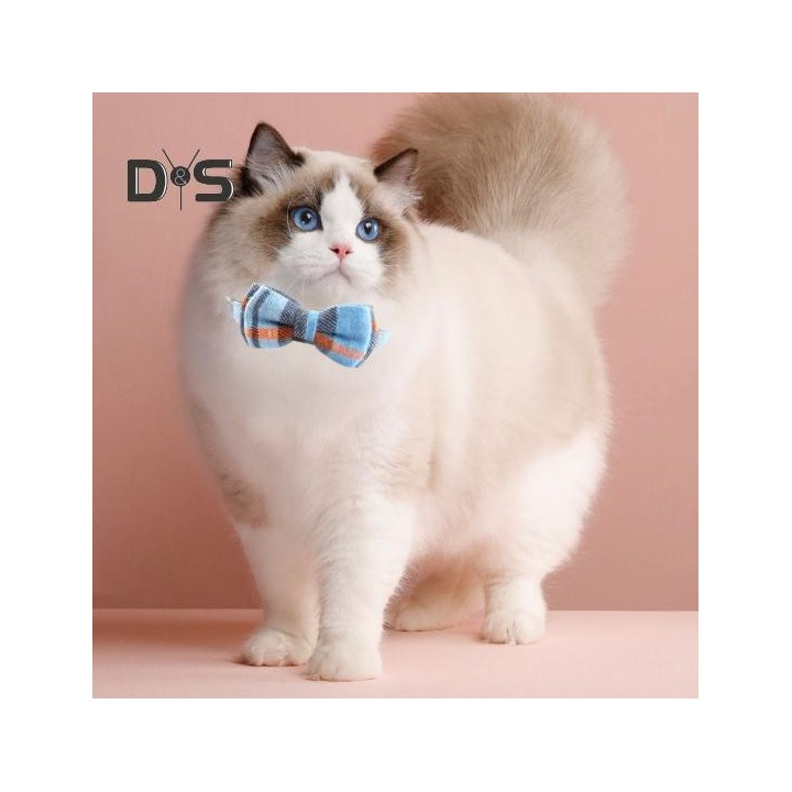 Kariertes Katzenhalsband mit Glöckchen, Haustierhalstuch mit Fliege, Revers, dreieckiger Schal, Retro-Halsband im britischen