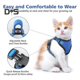Katzengeschirr und Leine zum Spazierengehen, verstellbares, ausbruchsicheres Katzenwestengeschirr mit Reflektorstreifen für m