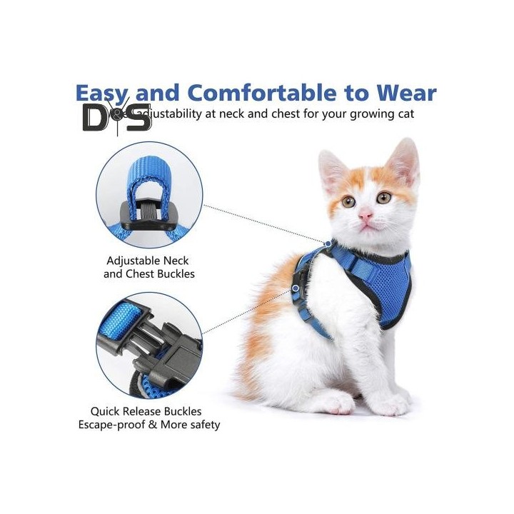 Katzengeschirr und Leine zum Spazierengehen, verstellbares, ausbruchsicheres Katzenwestengeschirr mit Reflektorstreifen für m