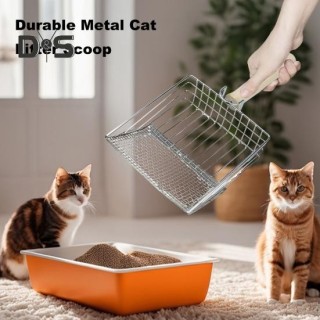 Katzenstreuschaufel aus Metall, strapazierfähige Kotschaufel mit Holzgriff, rutschfeste Schaufel zum Sieben von Tierkot für d