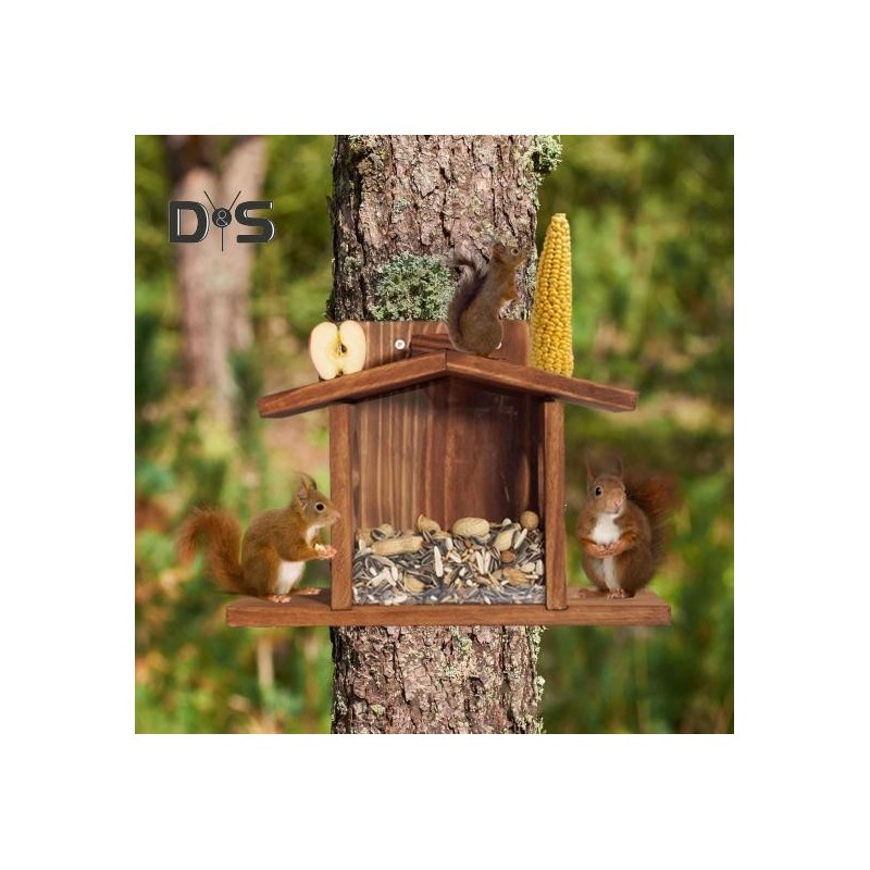 Eichhörnchen-Futterspender, Streifenhörnchen-Futterspender für Picknicktisch mit Maiskolbenhalter, Eichhörnchenhaus aus Holz,
