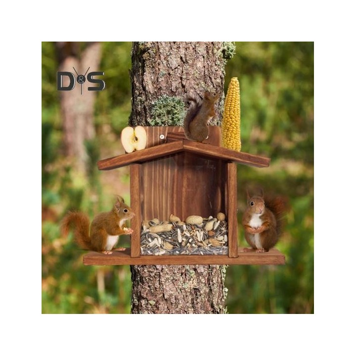 Eichhörnchen-Futterspender, Streifenhörnchen-Futterspender für Picknicktisch mit Maiskolbenhalter, Eichhörnchenhaus aus Holz,