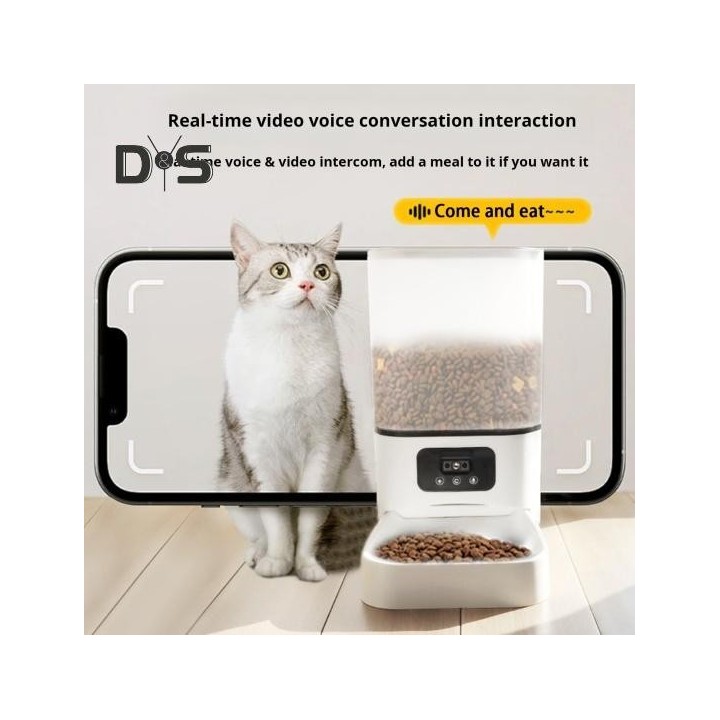 Automatischer Futterspender für Katzen, 6 l, mit Kamera, 2,4 G WiFi, Futterspender für Katzen und Hunde mit Nachtsicht, intel