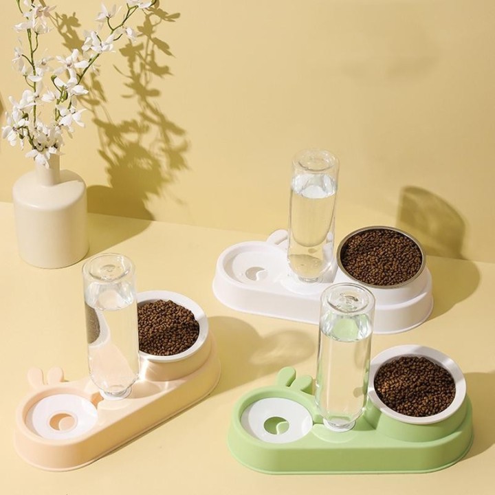 Futternapf für Katzen, automatisch, 2-in-1, Futternapf für Hunde und Katzen mit Trinkbrunnen, Einzelnapf, Trinknapf mit erhöh