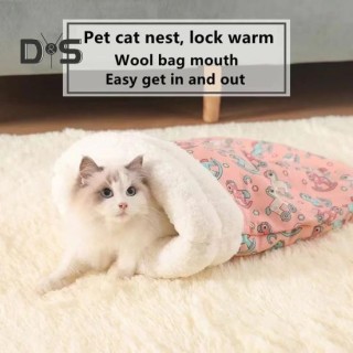 Katzenschlafsack, 360-Grad-Wickel-Katzenbett, Höhle, selbstwärmendes Plüsch-Katzenwinternest für kleine, mittelgroße und groß