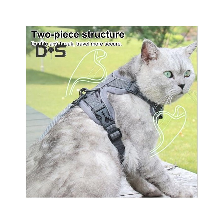 Katzengeschirr und Leine, reflektierende Streifen, Jacke, atmungsaktiv, verstellbare Weste, Geschirr, ausbruchsicher, leicht