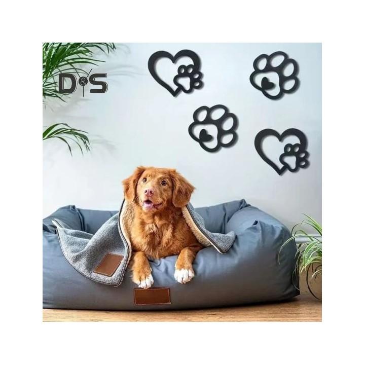 4 Stück Hundepfotenabdruck-Dekorationen, Holz-Haustierpfotenabdrücke, Wandkunst-Dekorationen, Welpen- und Katzenpfotenabdruck