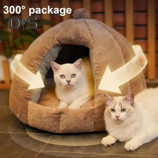 Kürbis-Katzenbett, gemütliches Haustiernest, weiche Katzenhöhle, Bett, Haustierhauszelt mit abnehmbarem Kissen, warmer Katzen