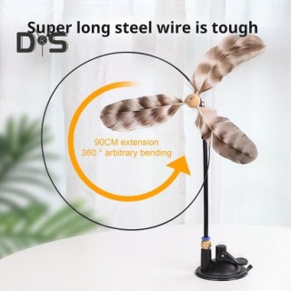 Katzenspielzeug mit Federstab, interaktives Katzenspielzeug mit Federschnur und Saugnapf, Katzenjagdspielzeug mit Ersatzfeder