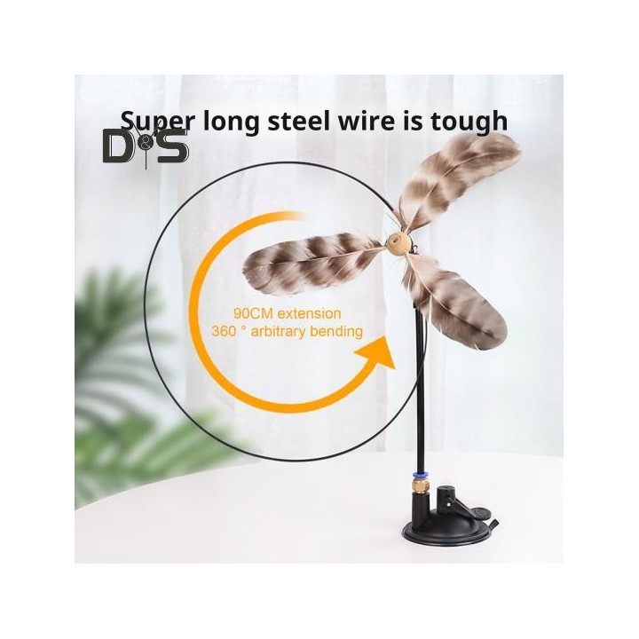 Katzenspielzeug mit Federstab, interaktives Katzenspielzeug mit Federschnur und Saugnapf, Katzenjagdspielzeug mit Ersatzfeder