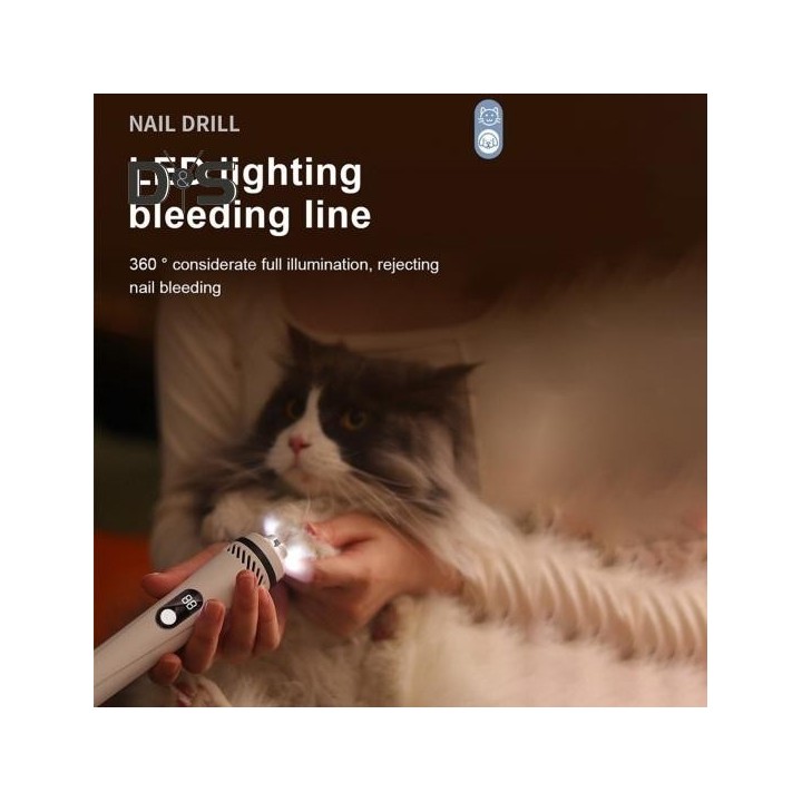 Nagelschleifer für Haustiere, wiederaufladbarer elektrischer Trimmer mit 1200 mAh und LED-Licht für Hunde und Katzen, Diamant