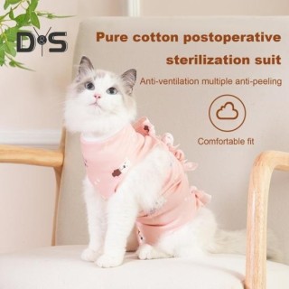Erholungsanzug für Katzen nach Operationen, Kastration-Anzug, Cartoon-Musterdruck, Anti-Leck-Entwöhnungs-Overall, verstellbar