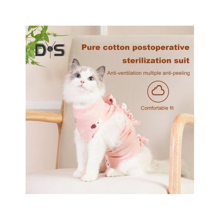Erholungsanzug für Katzen nach Operationen, Kastration-Anzug, Cartoon-Musterdruck, Anti-Leck-Entwöhnungs-Overall, verstellbar