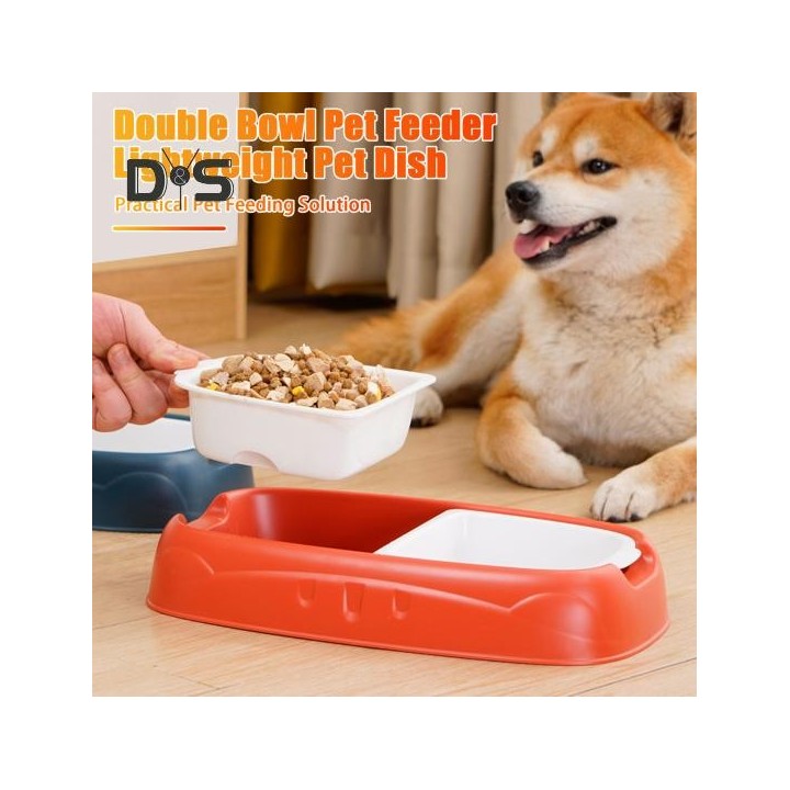 Doppelter Futternapf aus Kunststoff, tragbar, mit Überlaufschutz, für Wasser und Futter, rutschfester Futternapf für den Auße