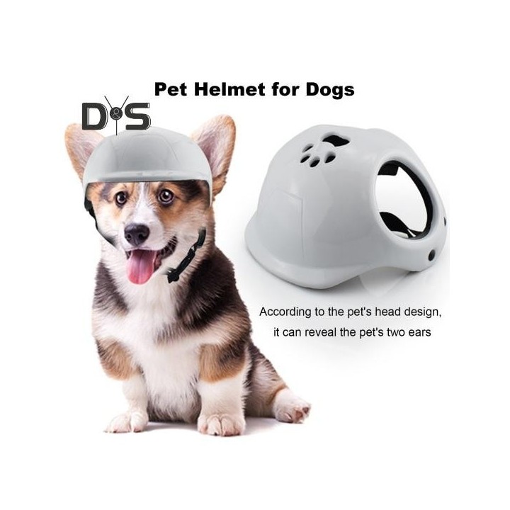 Haustierhelm mit Ohrlöchern, Hunde-Sicherheitshut, winddicht, verstellbar, Welpen-Motorradhelm für Reiten im Freien, Wandern,