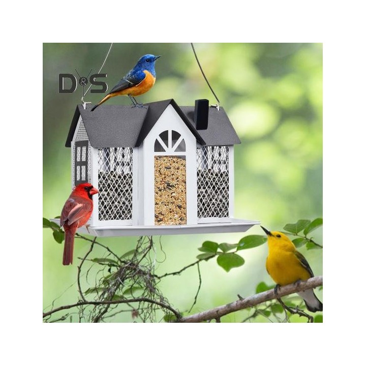 Vogelhäuschen zum Aufhängen für den Garten, 3 Fächer, große Kapazität, Dekoration für den Außenbereich, aus Metall, Futtervor