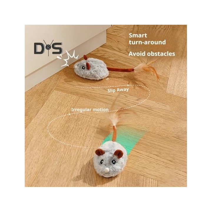 Elektrisches Maus-Katzenspielzeug, wiederaufladbar über USB, interaktives Kätzchenspielzeug mit Federschwanz, automatisch bew