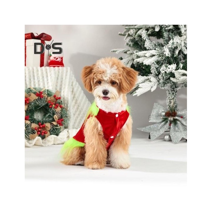 Weihnachts-Hundekleidung für Hunde und Katzen, Haustier-Verkleidung als grünes Charakter-Outfit, Urlaubs-Cosplay-Party-Kostüm