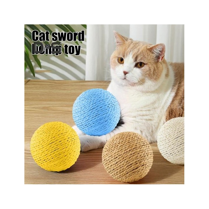 Sisalball für Katzen, interaktives Katzenkratzball-Spielzeug, natürlicher Sisal-Kratzball mit Sound für das Zahnreinigungstra