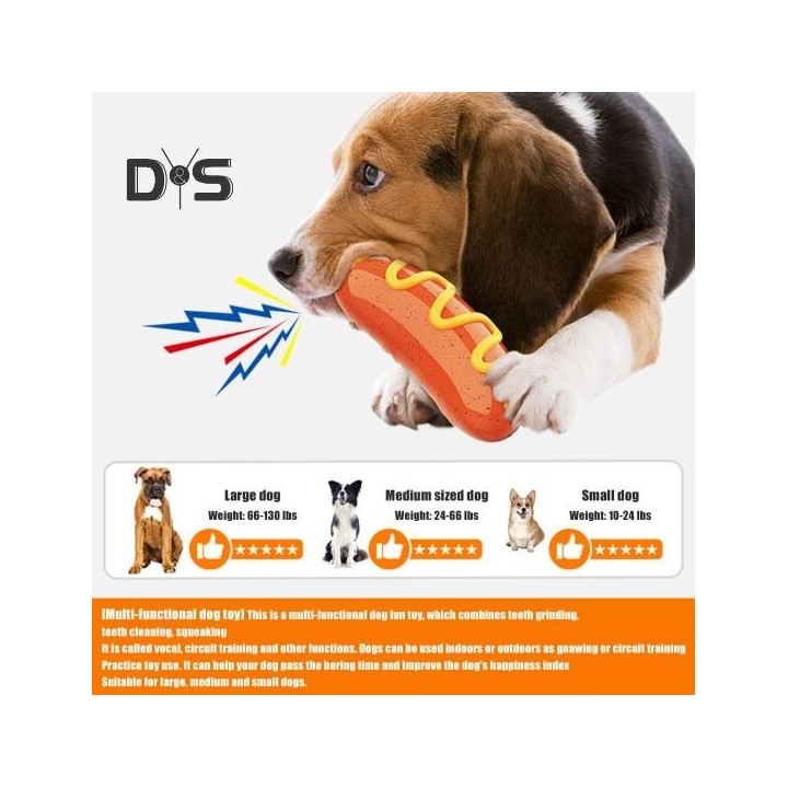 Unzerstörbares Kauspielzeug für Hunde, für aggressive Kauer, interaktives, quietschendes Welpenspielzeug, Hot-Dog-Design, Zah