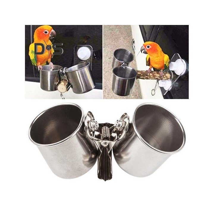 Vogelfutterdose mit Klemme, Futternapf für Papageien, Edelstahl, Anti-Nagen, einfach zu installierende Futterbox für Vogelkäf