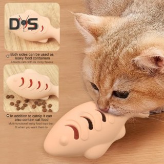 Katzenspielzeug aus Silikon in Fischform mit Katzenminzenbällen, bissfestes Zahnreinigungsspielzeug für Hauskatzen, interakti