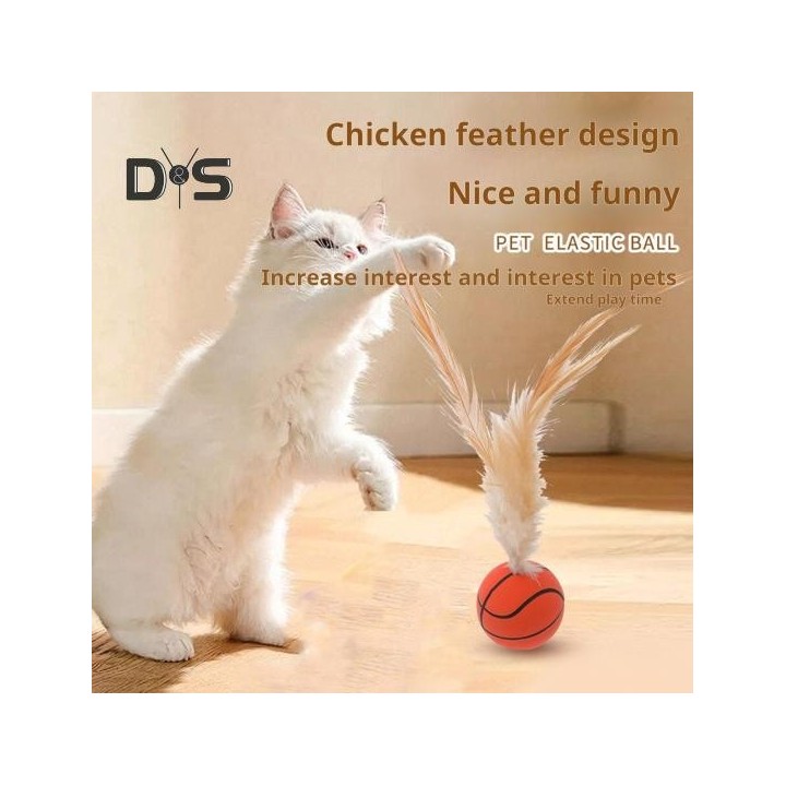 Katzenspielzeug, Feder-Kratzball, interaktiver Haustier-Ball aus elastischen Hühnerfedern und Sisal, fester, beißender und ka