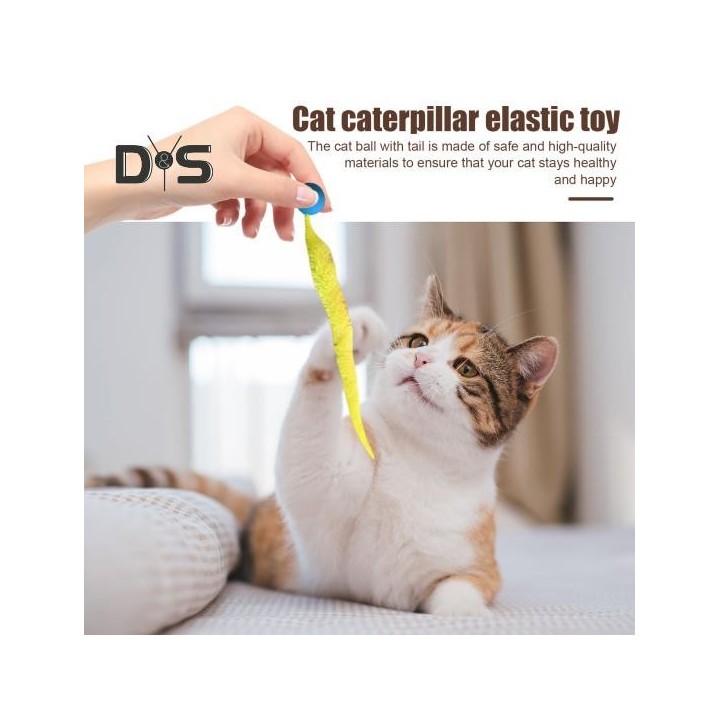 Interaktiver Hüpfball mit Schwanz, bunter, flauschiger Wurm, Hüpfball, Katzenspielzeug, Regenbogenwurm, Katzenjagdspielzeug f