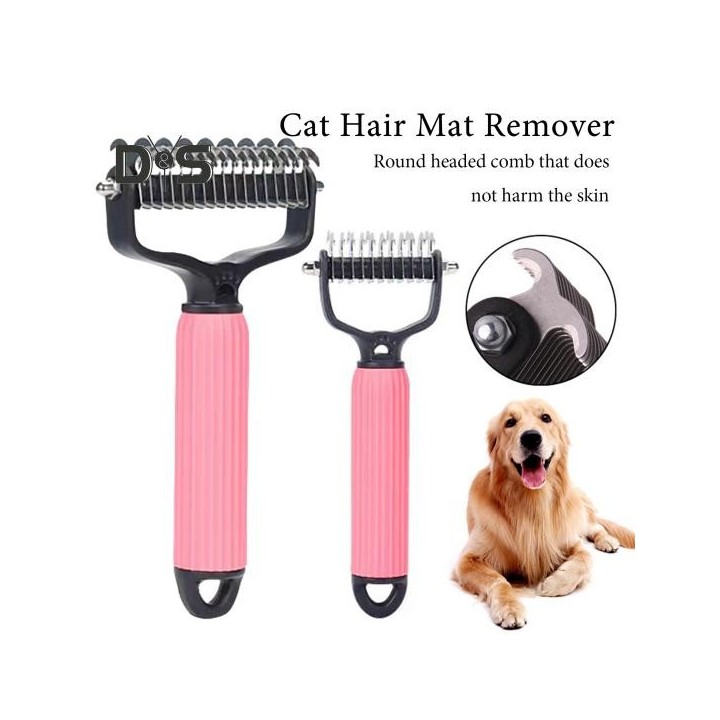 Entwirrungskamm für Haustiere, Hand-Unterfellkamm für Hunde und Katzen, doppelseitige Enthaarungsbürste mit Edelstahlzähnen z