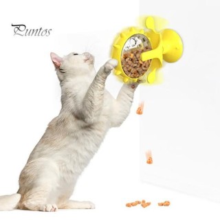 Interaktives Leckerli-Spender-Spielzeug für Katzen, 360-Grad-rotierende Windmühle, langsamer Katzenfutterspender mit Saugnapf