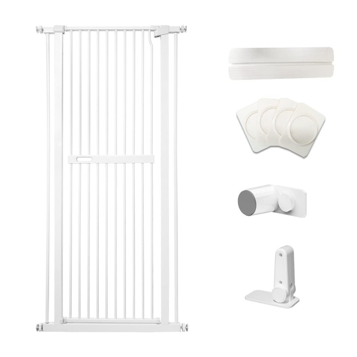 RAKU Haustierhöhe mit Zaunspannung, hohe Einbaubreite, Hunde-Ausbruchschutz, Babygitter, Einbaubreite, Tor, Katze, 155 cm, Tü