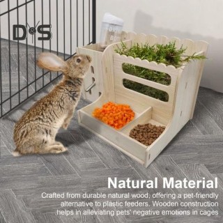 Futterspender für Meerschweinchen, aus Holz, Futtertrog für Kaninchen mit Wasserflasche, Futterkrippe für Kleintiere, Futters
