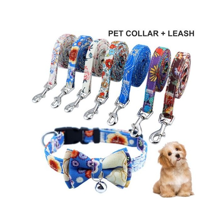 Haustier Leine Kragen Blumenmuster dekorative verstellbare süße Haustier Hund Zugseil B violett