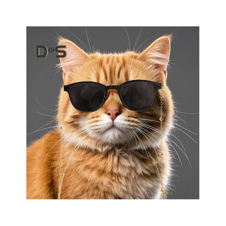 Katzensonnenbrille, Retro-Haustierbrille mit goldener Kette für Katzen und kleine Hunde, Haustier-Kostümzubehör für Fotos, Co