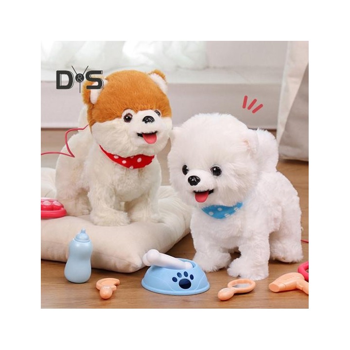 1 Set Elektronisches Plüsch-Hundespielzeug für Kinder mit Haustierpflegezubehör, Gehendes interaktives Welpen-Kaninchen-Katze