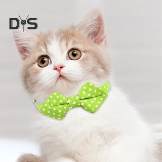 Katzenhalsband mit Fliege und Kupferglöckchen, einfarbig, gepunktet, verstellbare Schnalle für Kätzchen und Welpen, rostfrei,