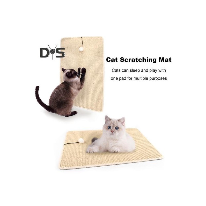 Kratzmatte für Katzen, natürliche Sisal-Kratzmatte mit Plüschball, Möbelschutz, rutschfeste Wände und Böden, Kratzmatte für K