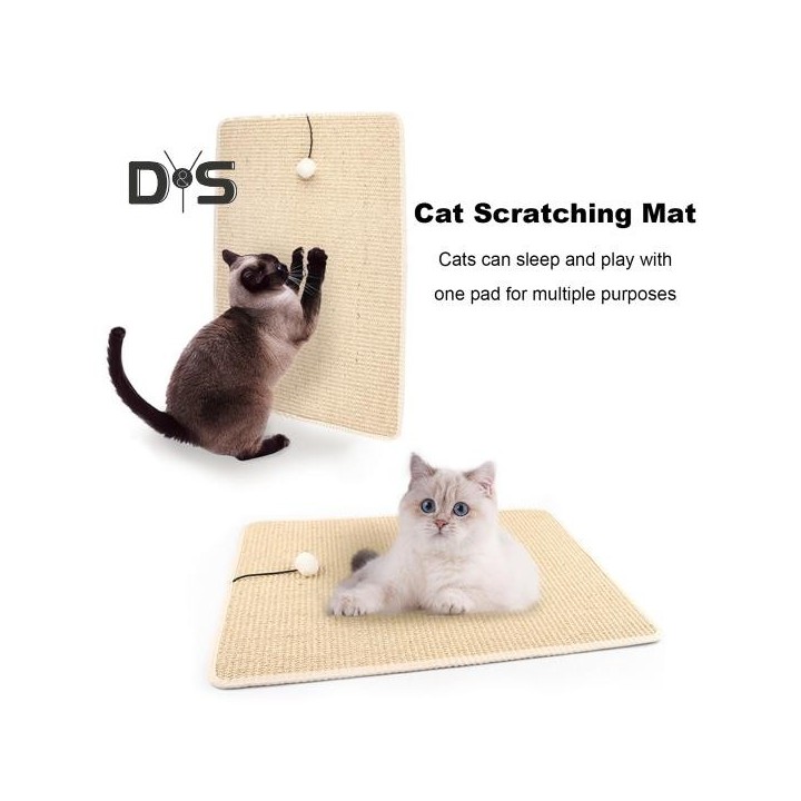 Kratzmatte für Katzen, natürliche Sisal-Kratzmatte mit Plüschball, Möbelschutz, rutschfeste Wände und Böden, Kratzmatte für K