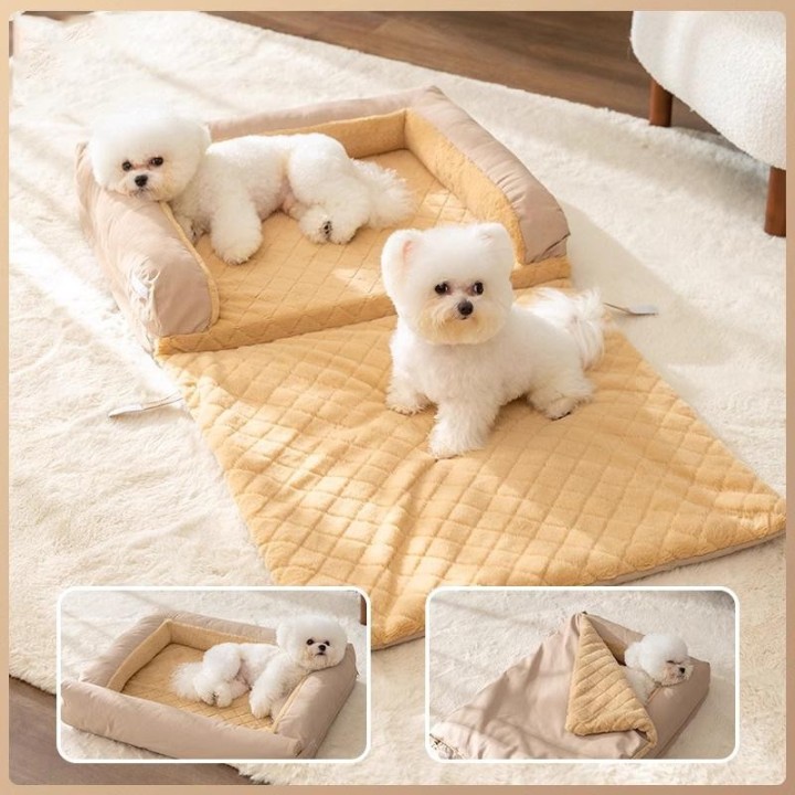 Winterverdickte und warme Hundehütte Kleines Hundebett mit Steppdecke Vier-Jahreszeiten-Universal-Katzenhütte Hundematte Katz